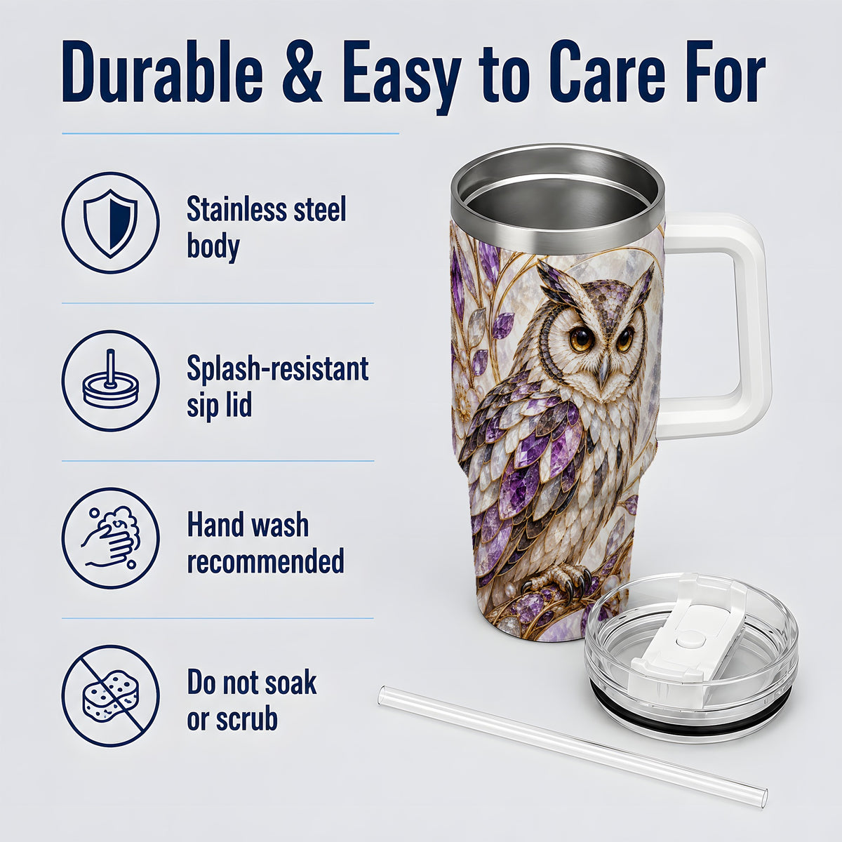 Purple Owl 40oz Tumbler, Drinkware for Owl Lovers