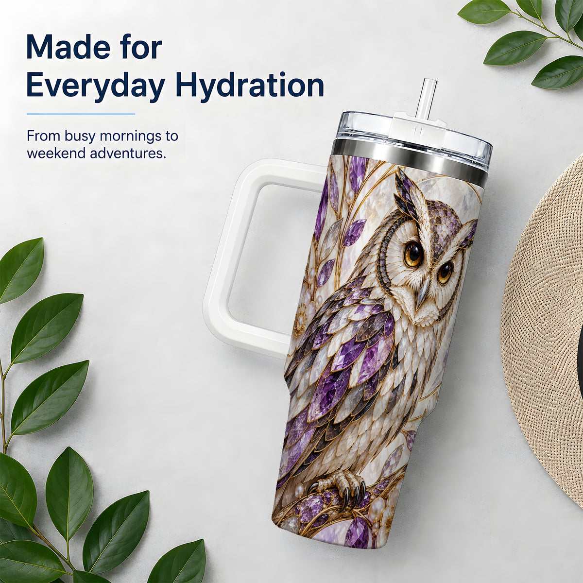 Purple Owl 40oz Tumbler, Drinkware for Owl Lovers