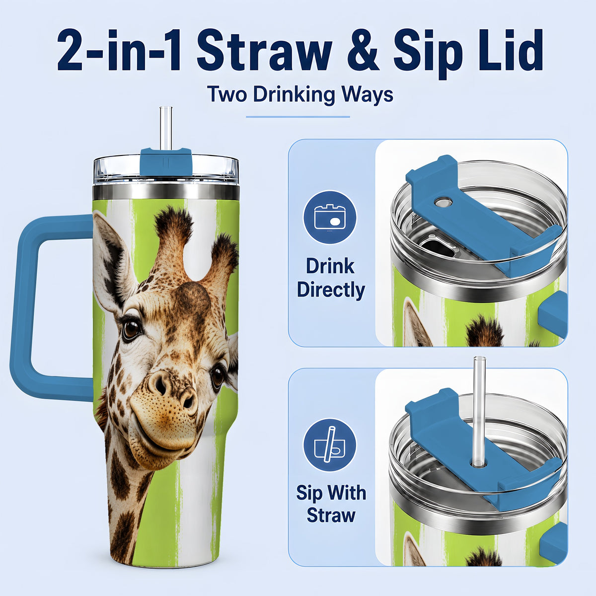 #pl[40oz|Blue] Giraffe Portrait 40oz Tumbler, Drinkware for Giraffe Lovers