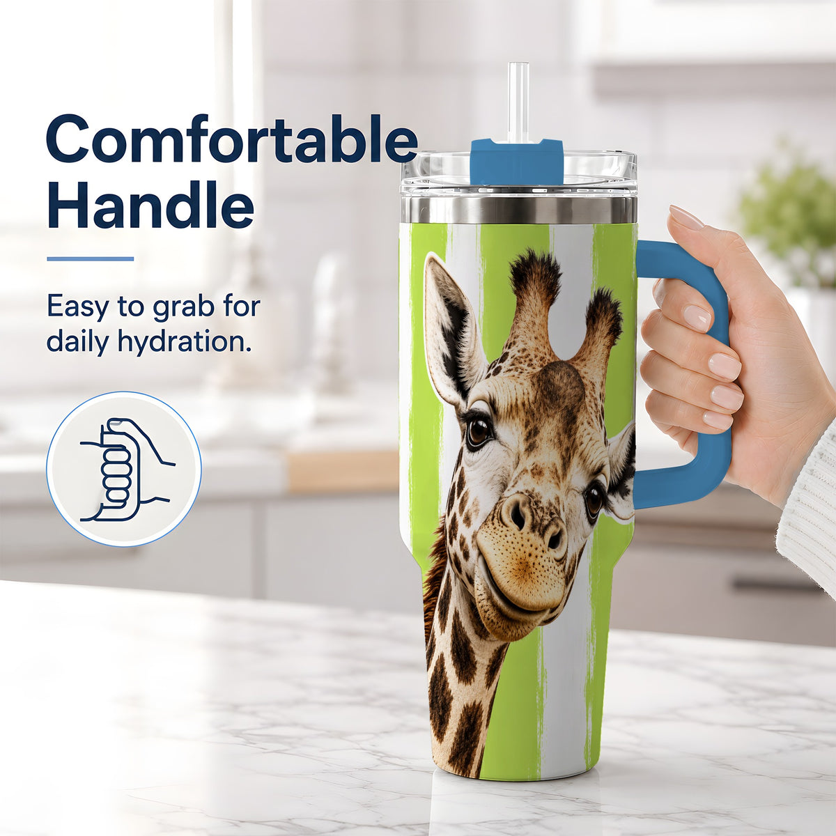 #pl[40oz|Blue] Giraffe Portrait 40oz Tumbler, Drinkware for Giraffe Lovers