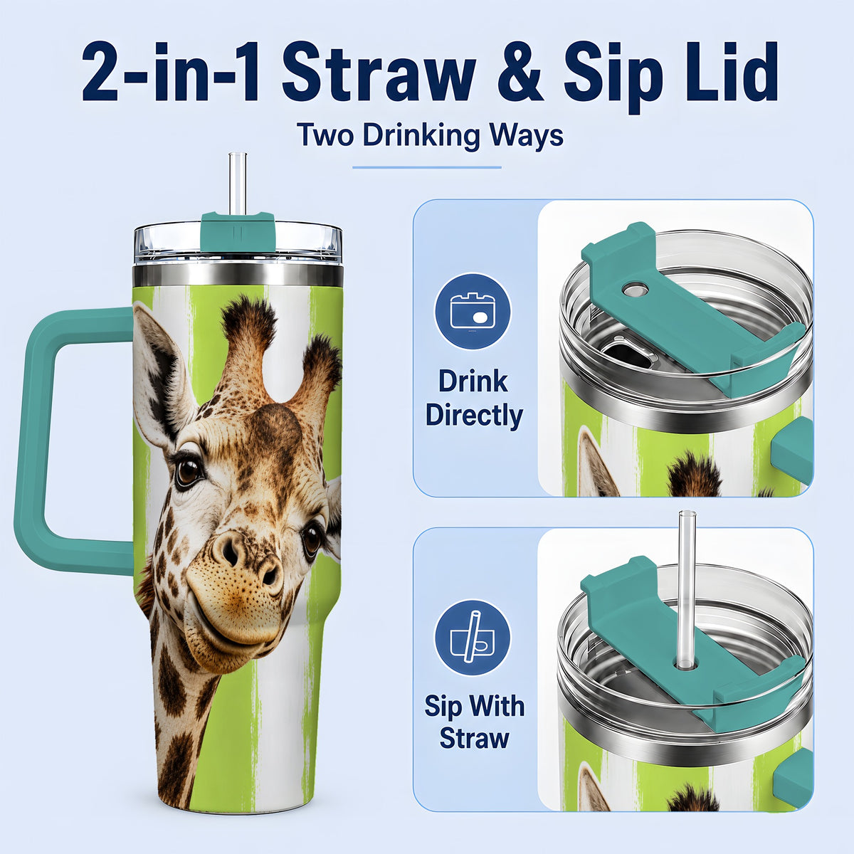 #pl[40oz|Green] Giraffe Portrait 40oz Tumbler, Drinkware for Giraffe Lovers
