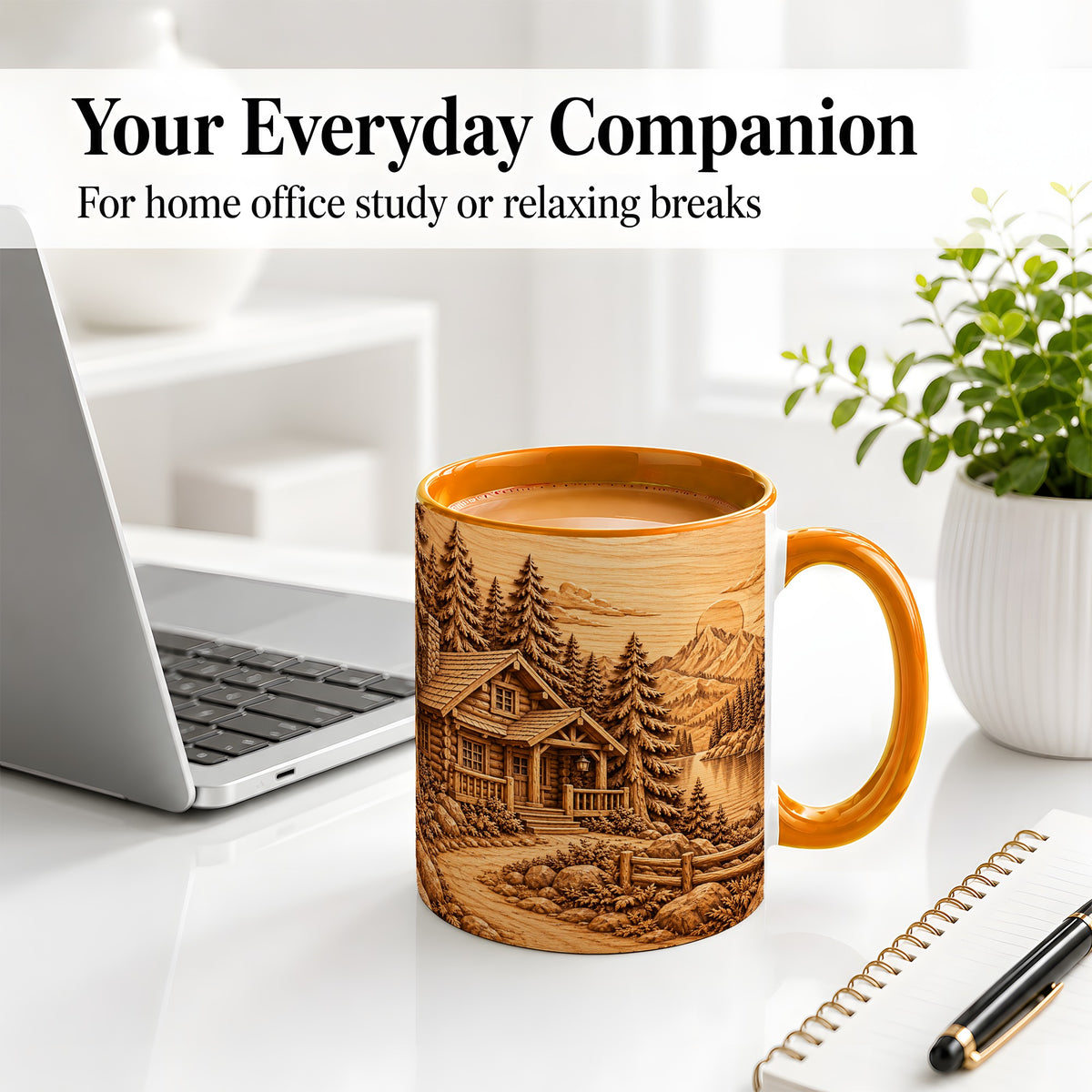 #pl[11oz|Orange] Rustic Cabin Accent Mug, Ceramic Drinkware for Mountain Lovers