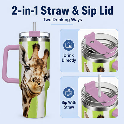 #pl[40oz|Pink] Giraffe Portrait 40oz Tumbler, Drinkware for Giraffe Lovers