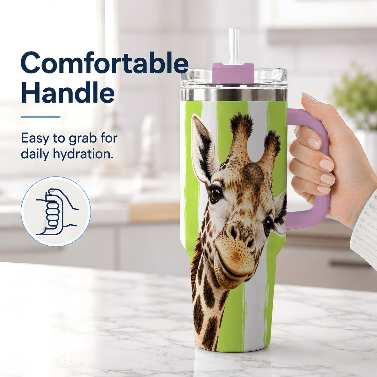 #pl[40oz|Pink] Giraffe Portrait 40oz Tumbler, Drinkware for Giraffe Lovers