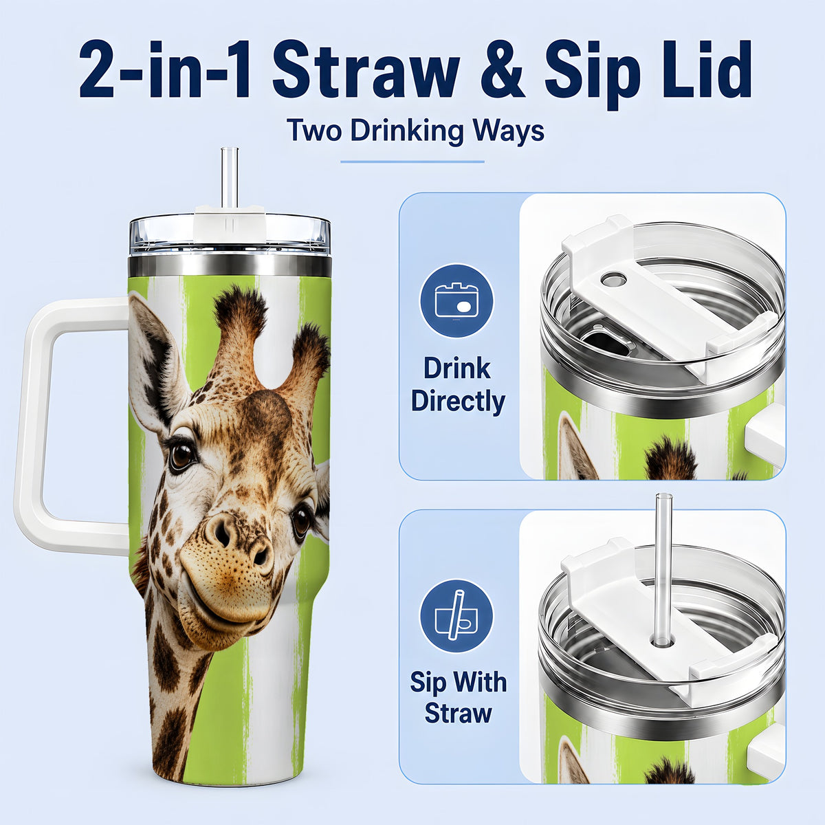 #pl[40oz|White] Giraffe Portrait 40oz Tumbler, Drinkware for Giraffe Lovers