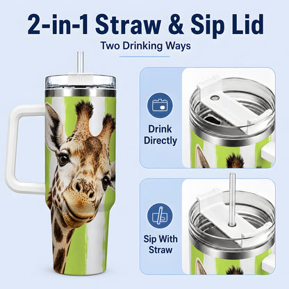 #pl[40oz|White] Giraffe Portrait 40oz Tumbler, Drinkware for Giraffe Lovers