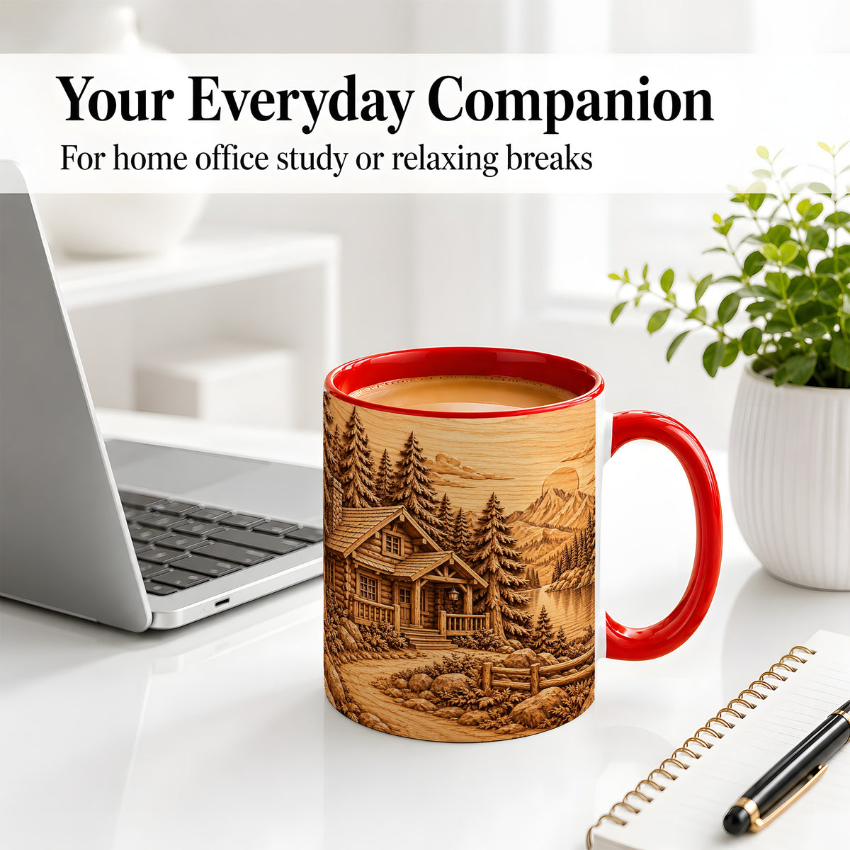#pl[11oz|Red] Rustic Cabin Accent Mug, Ceramic Drinkware for Mountain Lovers