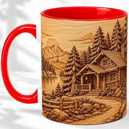 Rustic Cabin Accent Mug, Ceramic Drinkware for Mountain Lovers