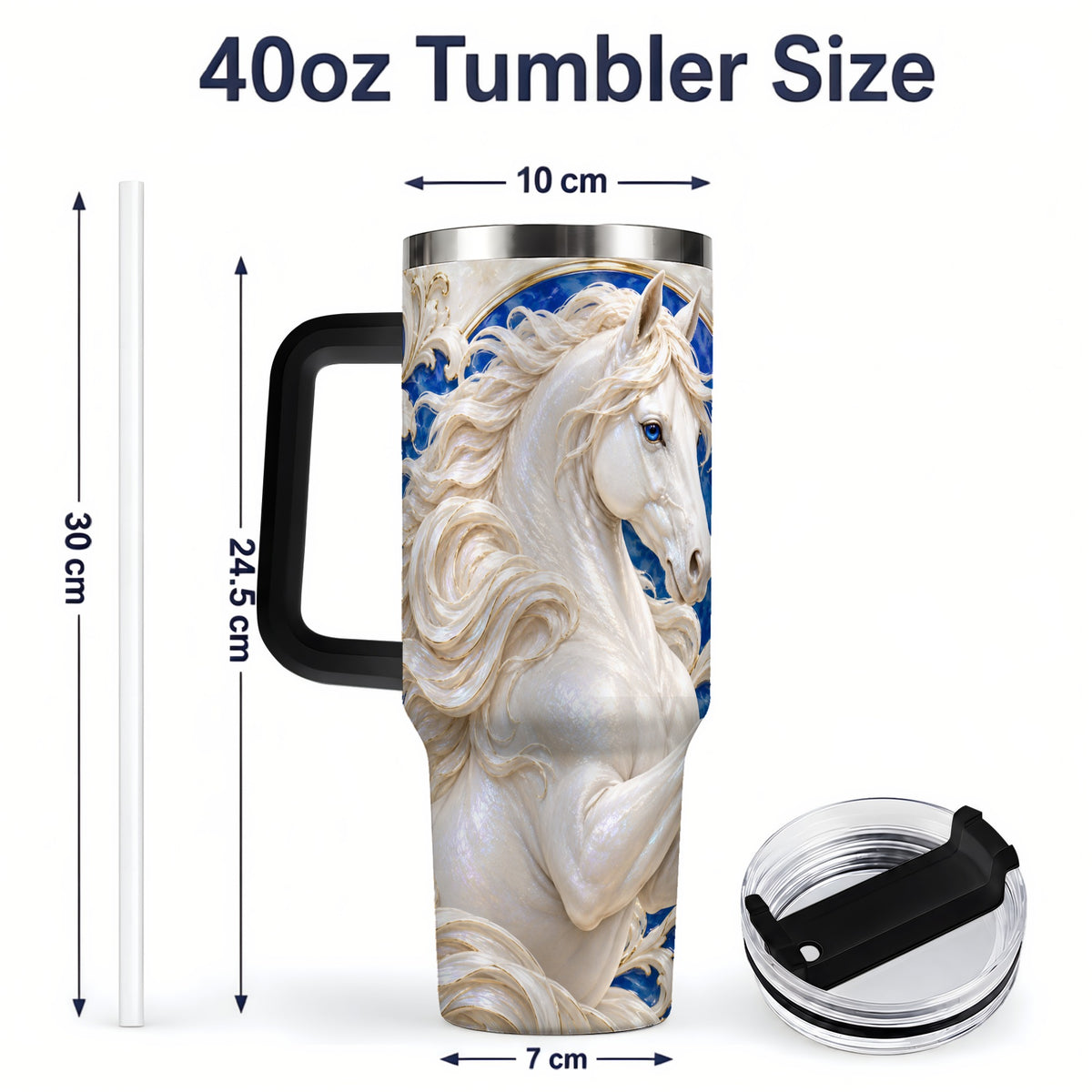 #pl[40oz|Black] White Horse Floral 40oz Tumbler, Drinkware for Horse Lovers