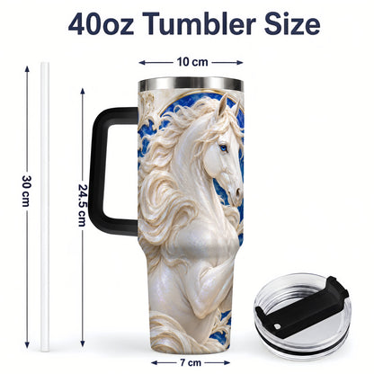 #pl[40oz|Black] White Horse Floral 40oz Tumbler, Drinkware for Horse Lovers