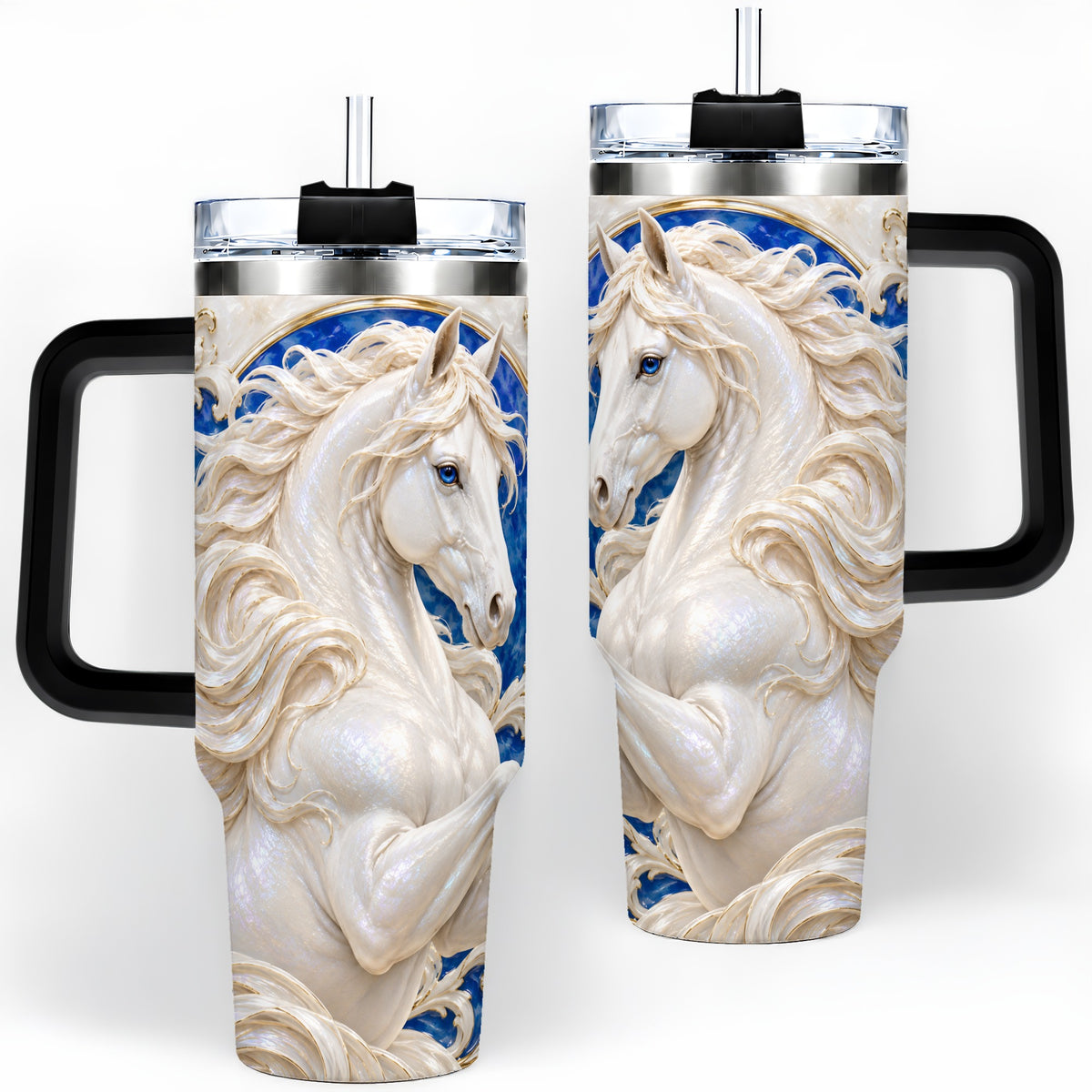#pl[40oz|Black] White Horse Floral 40oz Tumbler, Drinkware for Horse Lovers