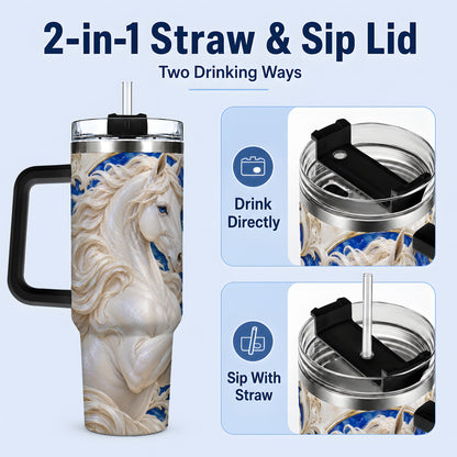 #pl[40oz|Black] White Horse Floral 40oz Tumbler, Drinkware for Horse Lovers