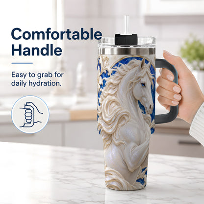 #pl[40oz|Black] White Horse Floral 40oz Tumbler, Drinkware for Horse Lovers