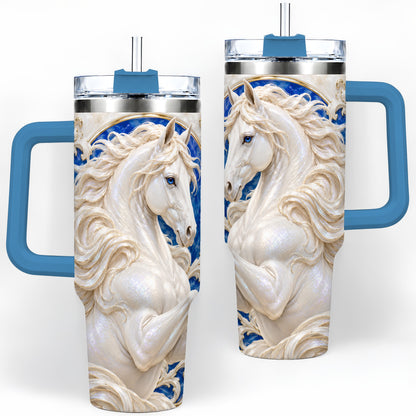 #pl[40oz|Blue] White Horse Floral 40oz Tumbler, Drinkware for Horse Lovers