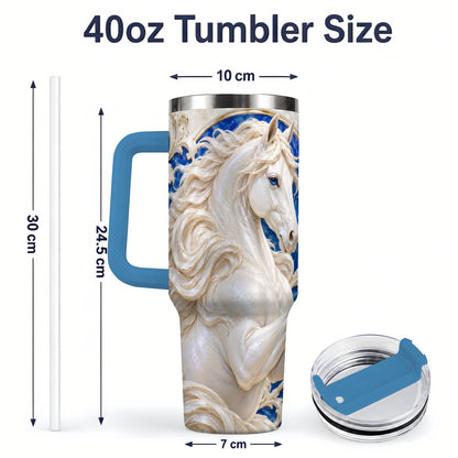 #pl[40oz|Blue] White Horse Floral 40oz Tumbler, Drinkware for Horse Lovers