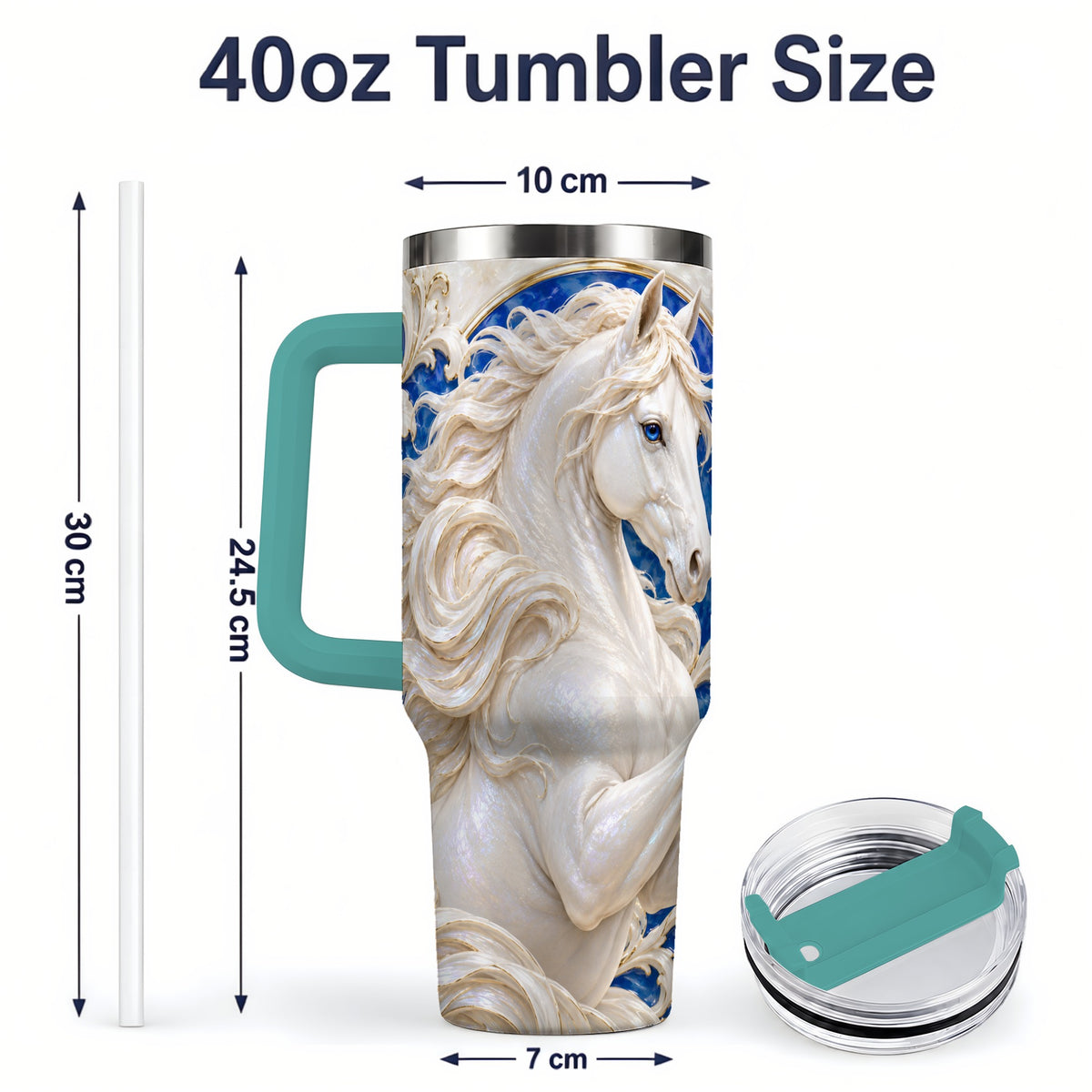 #pl[40oz|Green] White Horse Floral 40oz Tumbler, Drinkware for Horse Lovers
