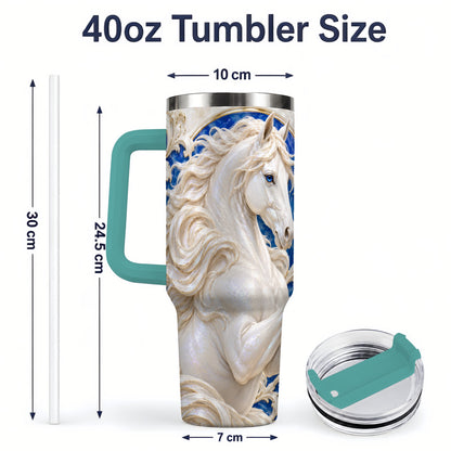 #pl[40oz|Green] White Horse Floral 40oz Tumbler, Drinkware for Horse Lovers