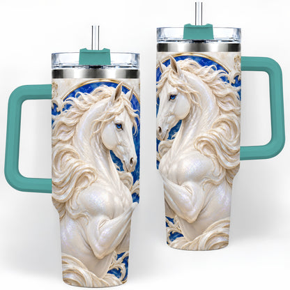 #pl[40oz|Green] White Horse Floral 40oz Tumbler, Drinkware for Horse Lovers