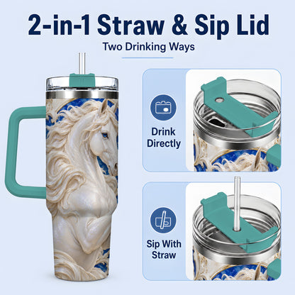 #pl[40oz|Green] White Horse Floral 40oz Tumbler, Drinkware for Horse Lovers