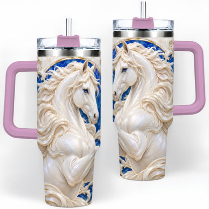 #pl[40oz|Pink] White Horse Floral 40oz Tumbler, Drinkware for Horse Lovers