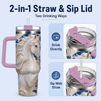 #pl[40oz|Pink] White Horse Floral 40oz Tumbler, Drinkware for Horse Lovers