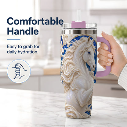 #pl[40oz|Pink] White Horse Floral 40oz Tumbler, Drinkware for Horse Lovers