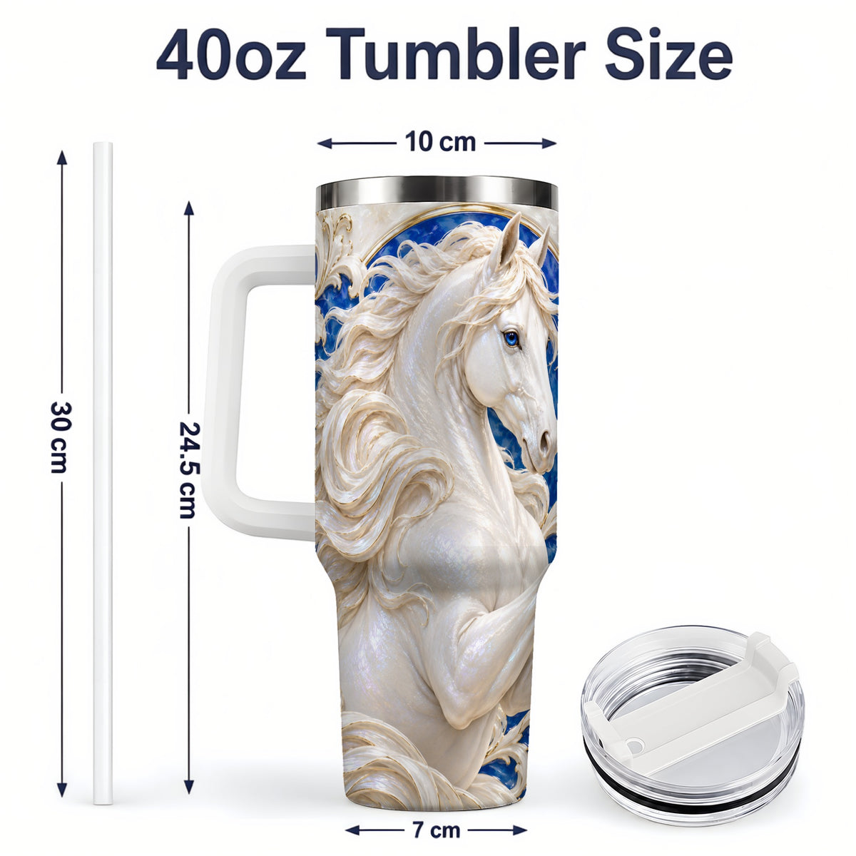 #pl[40oz|White] White Horse Floral 40oz Tumbler, Drinkware for Horse Lovers