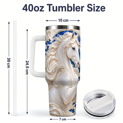 #pl[40oz|White] White Horse Floral 40oz Tumbler, Drinkware for Horse Lovers