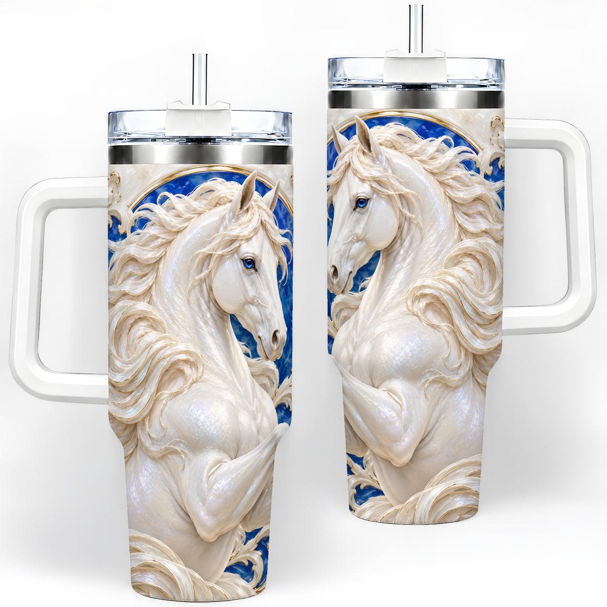 White Horse Floral 40oz Tumbler, Drinkware for Horse Lovers