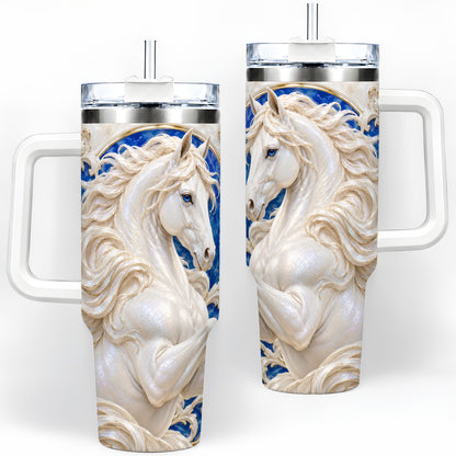 White Horse Floral 40oz Tumbler, Drinkware for Horse Lovers