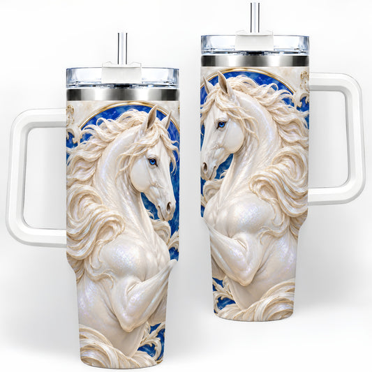 White Horse Floral 40oz Tumbler, Drinkware for Horse Lovers