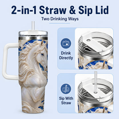 #pl[40oz|White] White Horse Floral 40oz Tumbler, Drinkware for Horse Lovers