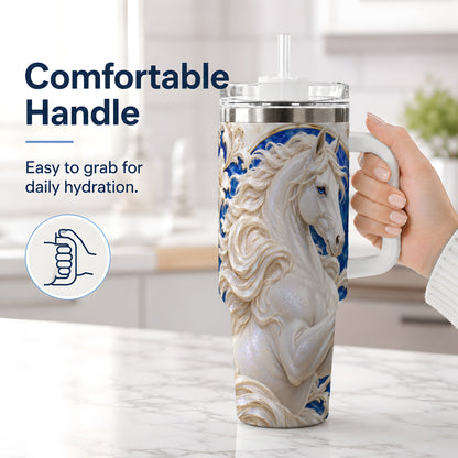 #pl[40oz|White] White Horse Floral 40oz Tumbler, Drinkware for Horse Lovers
