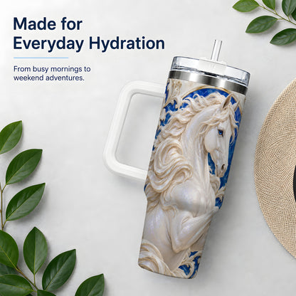 White Horse Floral 40oz Tumbler, Drinkware for Horse Lovers