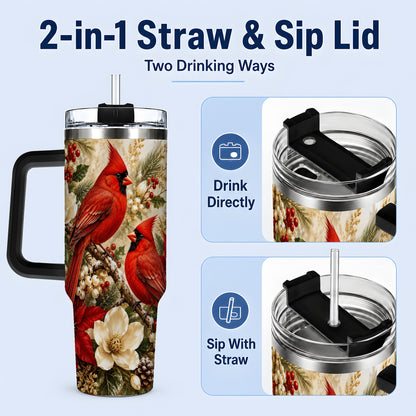 #pl[40oz|Black] Winter Cardinal 40oz Tumbler, Drinkware for Bird Lovers