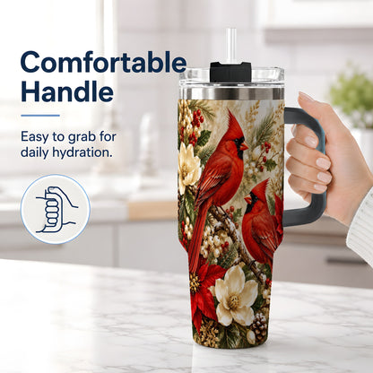 #pl[40oz|Black] Winter Cardinal 40oz Tumbler, Drinkware for Bird Lovers