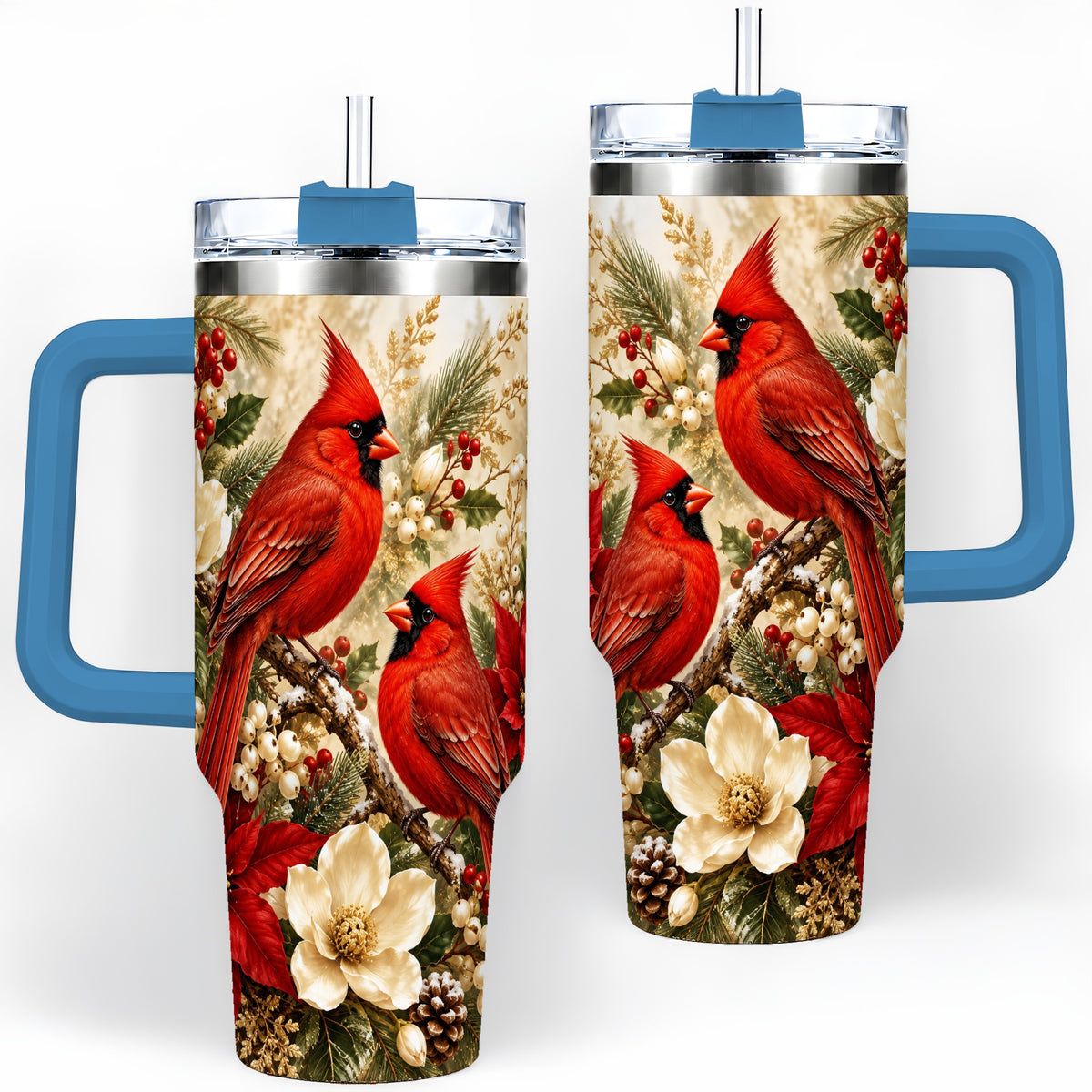 #pl[40oz|Blue] Winter Cardinal 40oz Tumbler, Drinkware for Bird Lovers