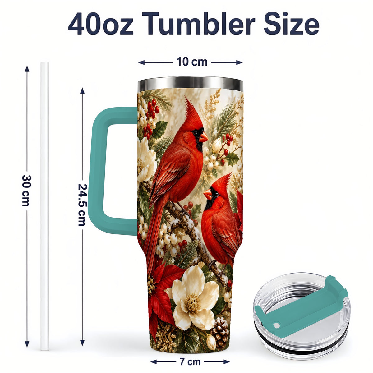 #pl[40oz|Green] Winter Cardinal 40oz Tumbler, Drinkware for Bird Lovers