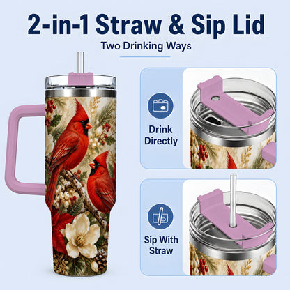 #pl[40oz|Pink] Winter Cardinal 40oz Tumbler, Drinkware for Bird Lovers