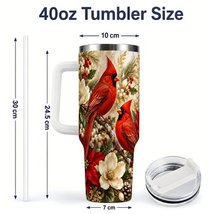 #pl[40oz|White] Winter Cardinal 40oz Tumbler, Drinkware for Bird Lovers