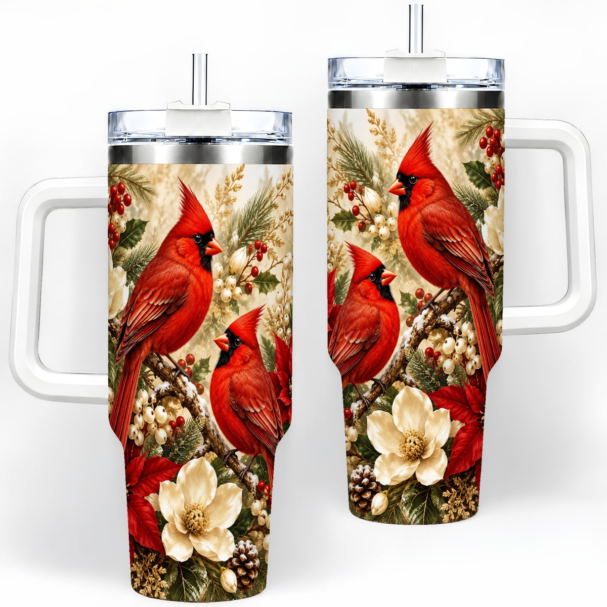 Winter Cardinal 40oz Tumbler, Drinkware for Bird Lovers