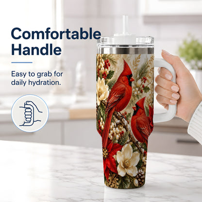 #pl[40oz|White] Winter Cardinal 40oz Tumbler, Drinkware for Bird Lovers