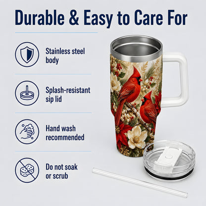 Winter Cardinal 40oz Tumbler, Drinkware for Bird Lovers