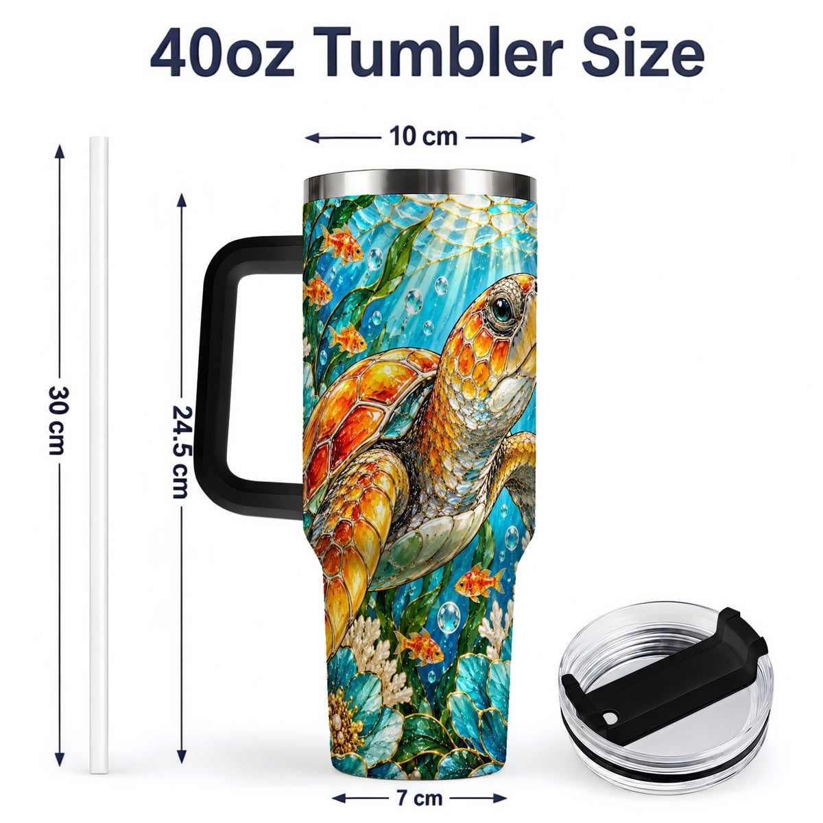 #pl[40oz|Black] Sea Turtle Floral 40oz Tumbler, Drinkware for Turtle Lovers