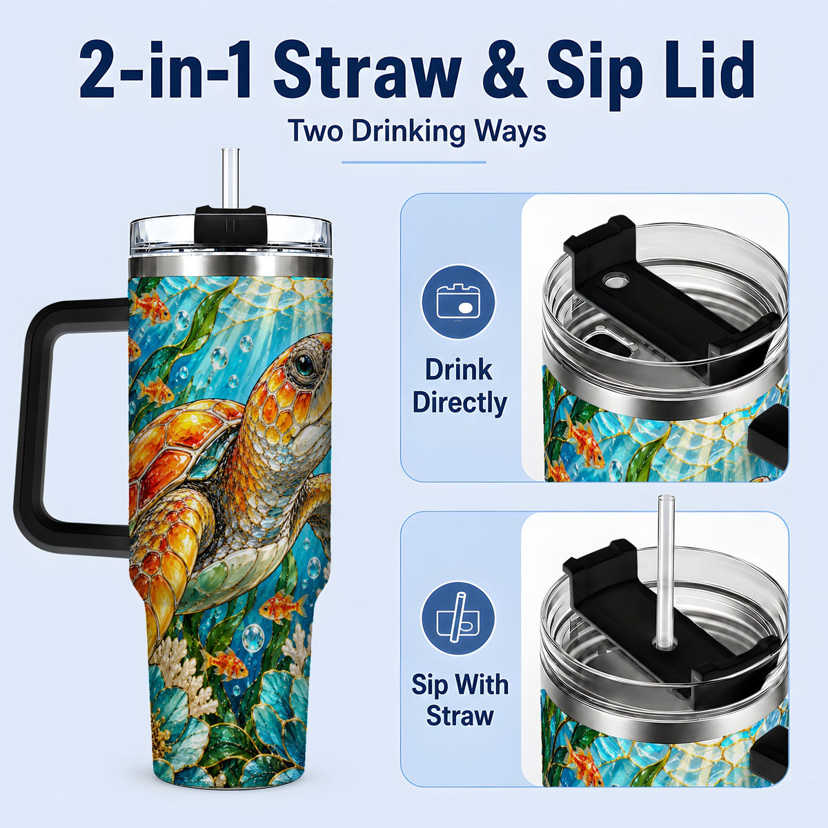 #pl[40oz|Black] Sea Turtle Floral 40oz Tumbler, Drinkware for Turtle Lovers
