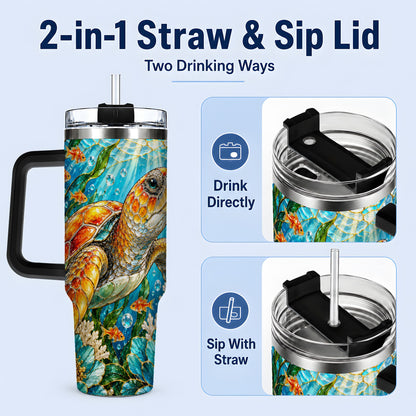 #pl[40oz|Black] Sea Turtle Floral 40oz Tumbler, Drinkware for Turtle Lovers