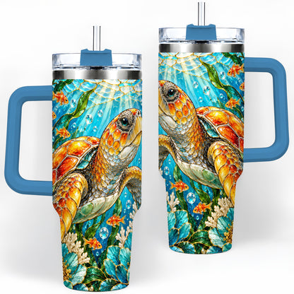 #pl[40oz|Blue] Sea Turtle Floral 40oz Tumbler, Drinkware for Turtle Lovers