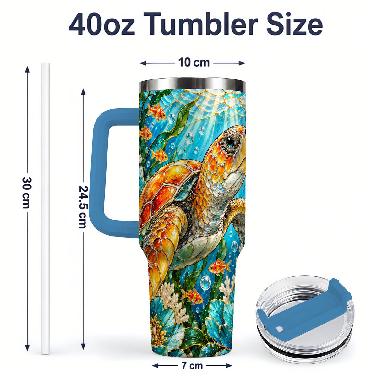 #pl[40oz|Blue] Sea Turtle Floral 40oz Tumbler, Drinkware for Turtle Lovers