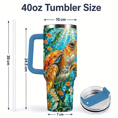 #pl[40oz|Blue] Sea Turtle Floral 40oz Tumbler, Drinkware for Turtle Lovers