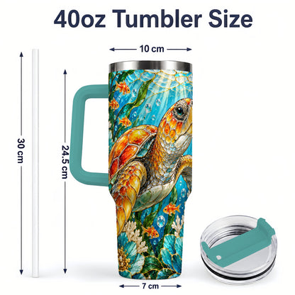 #pl[40oz|Green] Sea Turtle Floral 40oz Tumbler, Drinkware for Turtle Lovers